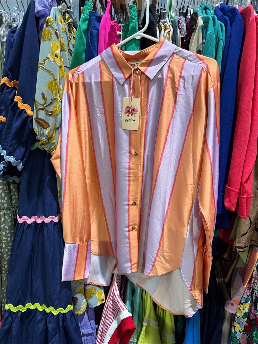 entro Peach, Lavender & Coral Striped Button-Down
